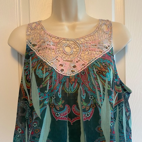 BUY 2 ITEMS GET 1 FREE. - Cocomo Lace Bodice Sleeveless Blouse Sz L - Picture 2 of 5